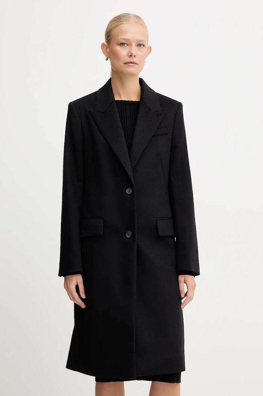 Vlnený kabát BOSS čierna farba, 50548371