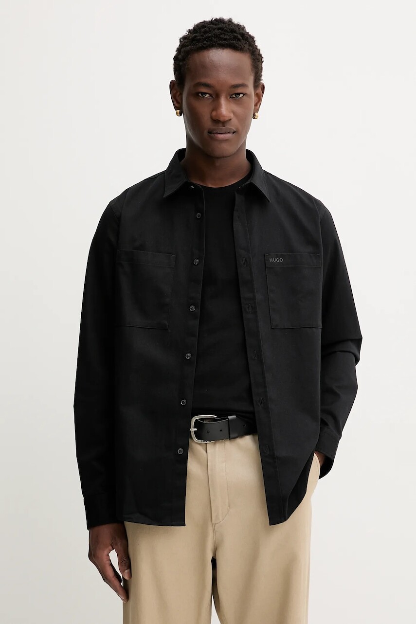 Košeľa HUGO čierna farba, regular, s klasickým golierom, 50541392