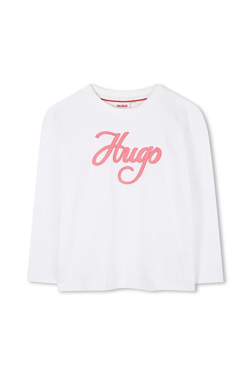 Tričko s dlhým rukávom pre bábätká HUGO biela farba, G00492