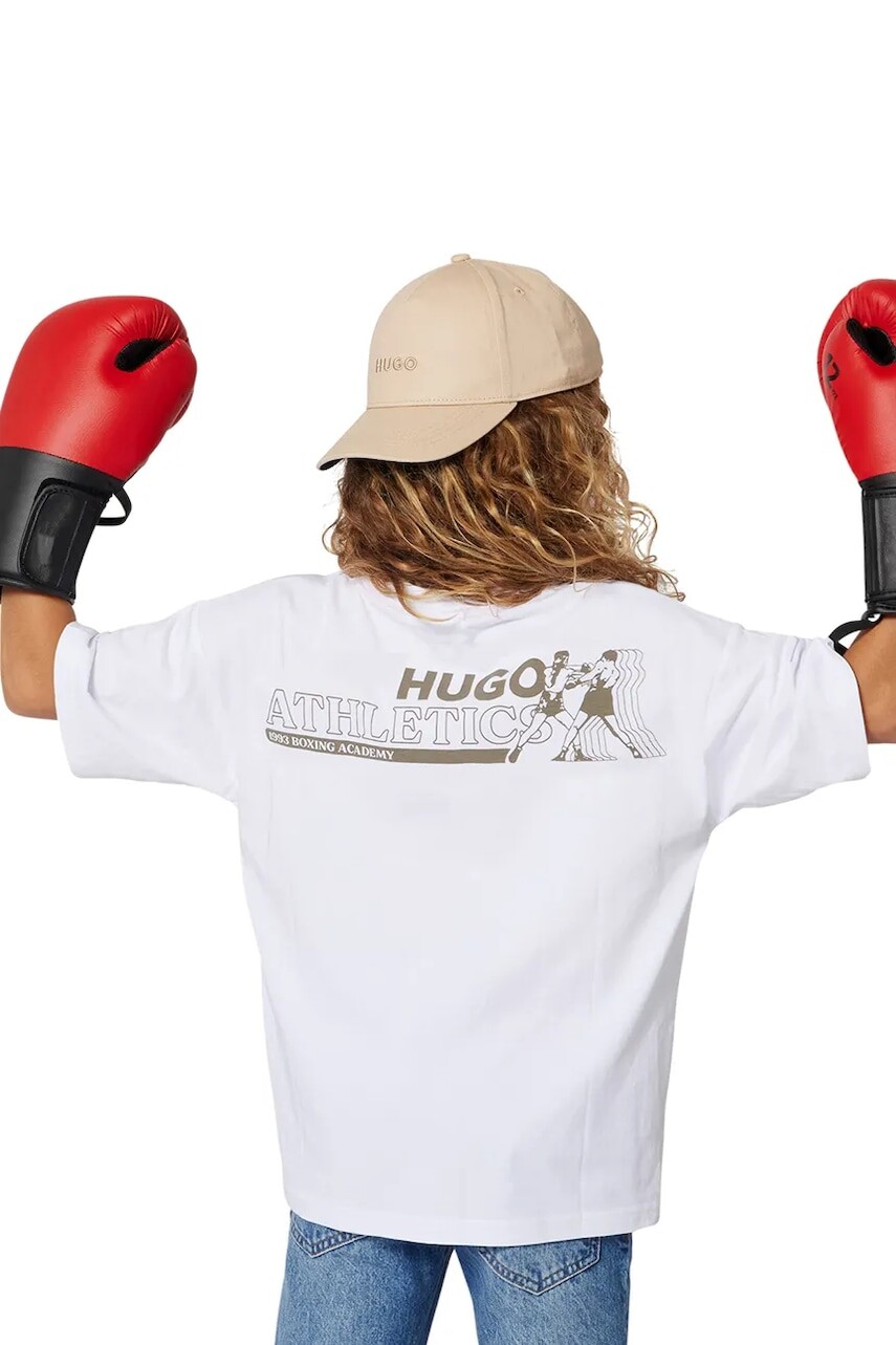 Detské bavlnené tričko HUGO biela farba, s potlačou, G00444