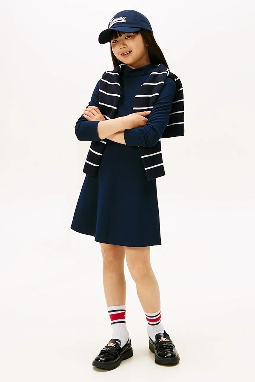 Dievčenské šaty Tommy Hilfiger tmavomodrá farba, mini, rovný strih, KG0KG08790