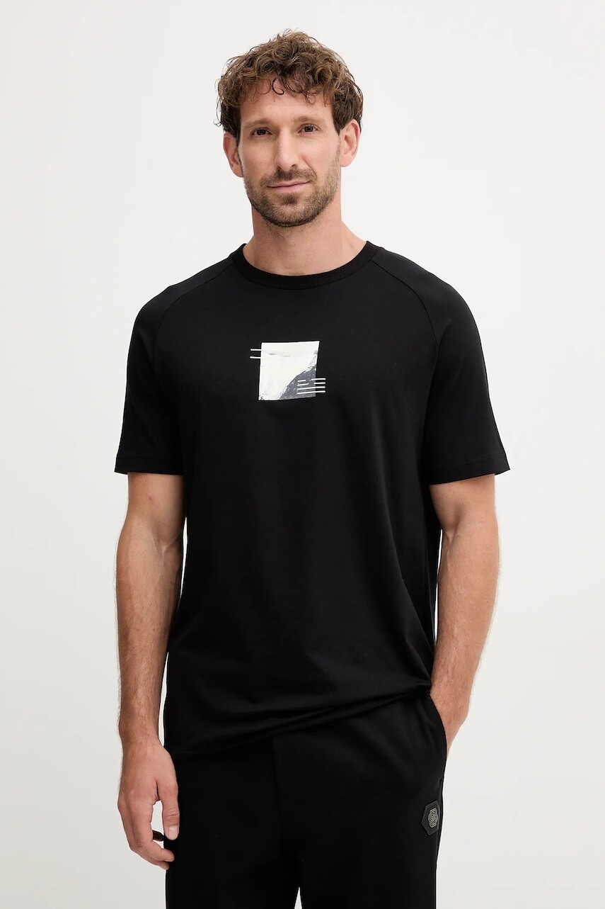 Tričko BOSS Green pánske, čierna farba, s potlačou, 50548093