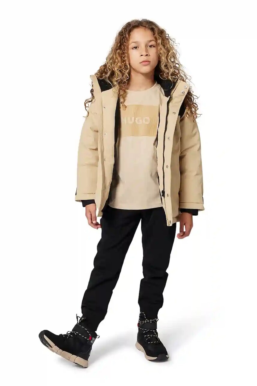 Detské bavlnené tričko HUGO béžová farba, G00440