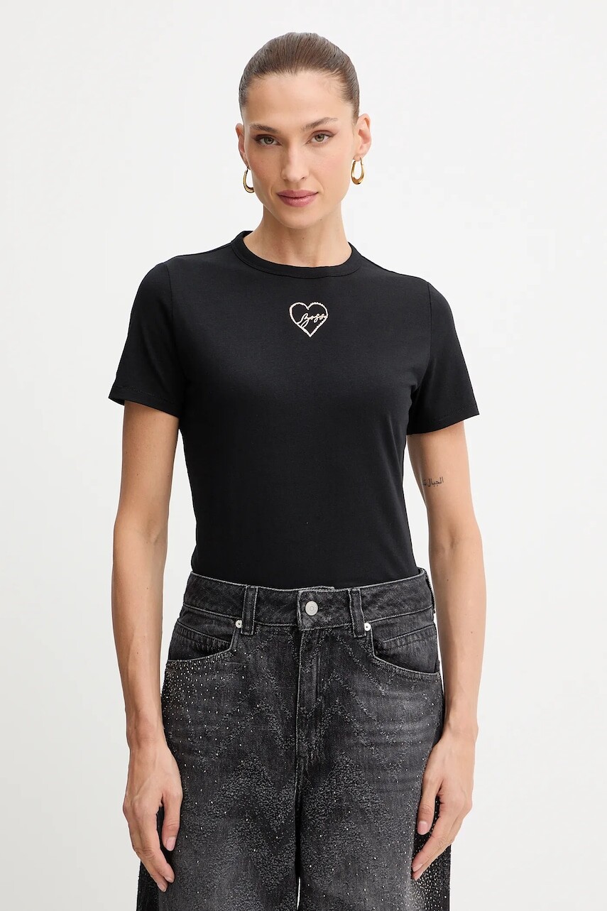 Bavlnené tričko BOSS Orange dámske, čierna farba, 50549192