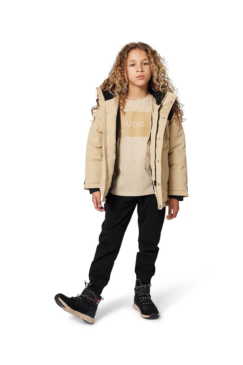 Detské bavlnené tričko HUGO béžová farba, s potlačou, G00440