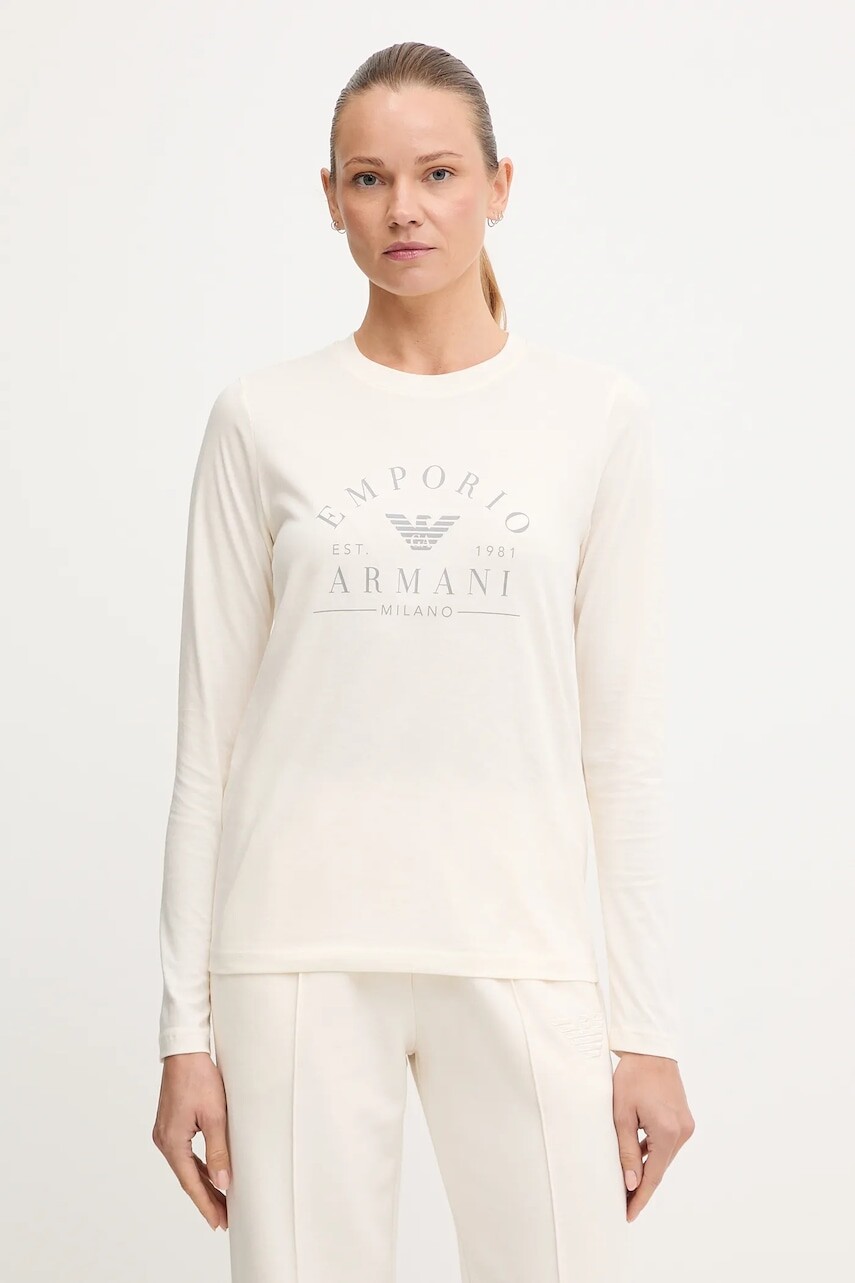 Bavlnené tričko s dlhým rukávom Emporio Armani Underwear béžová farba, EW001899 AF15345