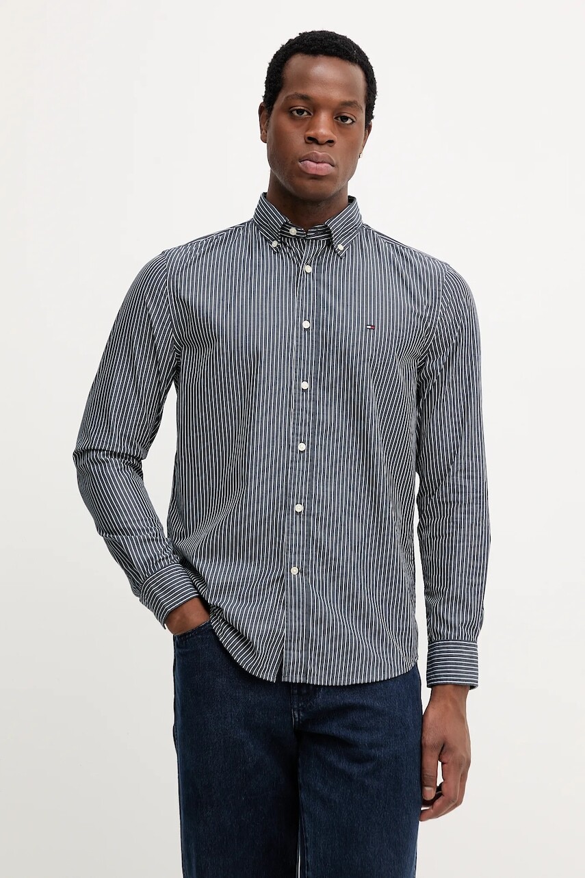 Bavlnená košeľa Tommy Hilfiger čierna farba, regular, s golierom button-down, MW0MW41399