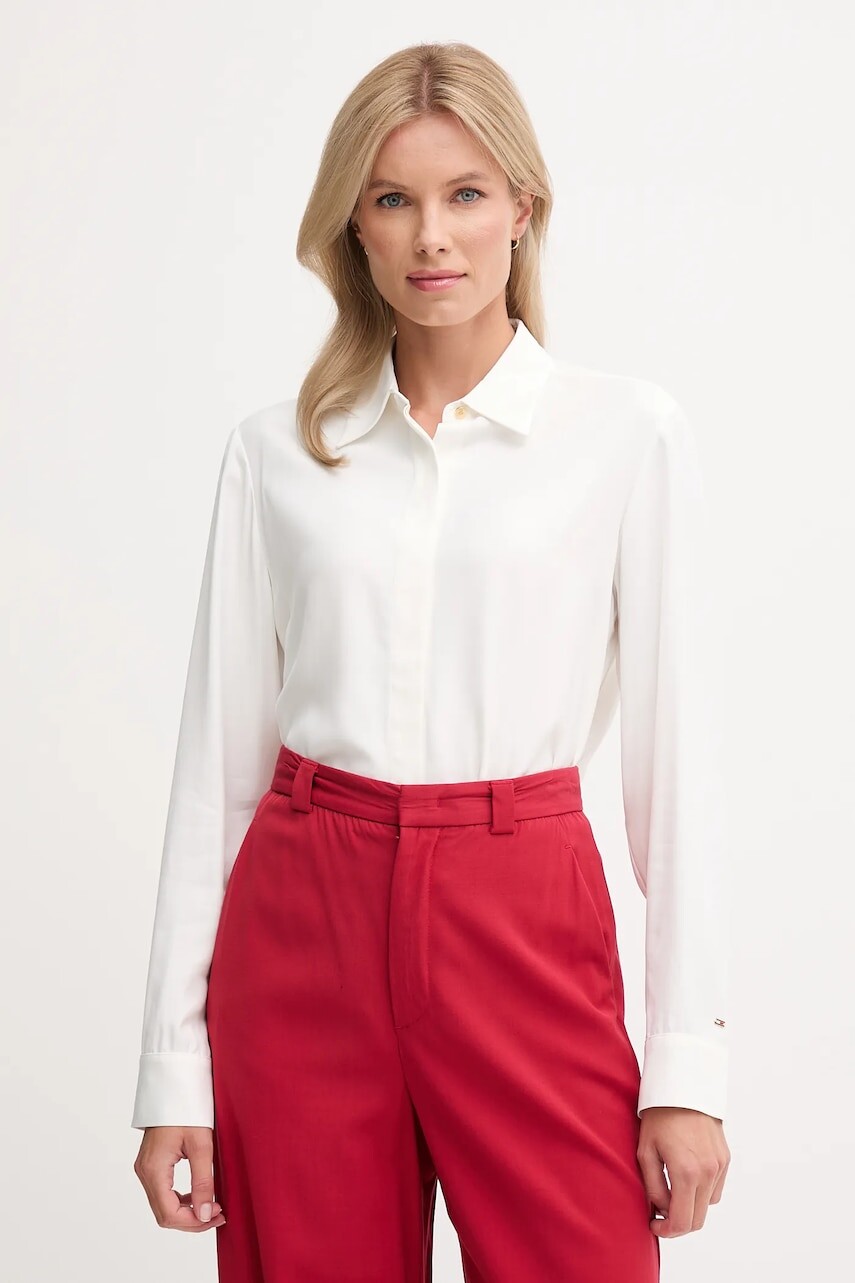 Košeľa Tommy Hilfiger biela farba, regular, s klasickým golierom, WW0WW46597