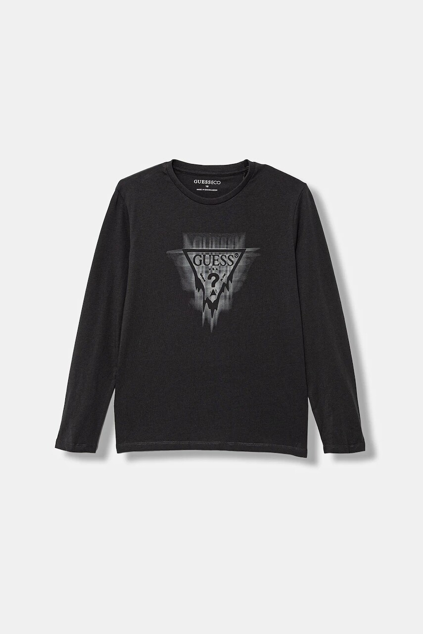 Detská bavlnená košeľa s dlhým rukávom Guess šedá farba, s potlačou, L5BI21 I3Z14