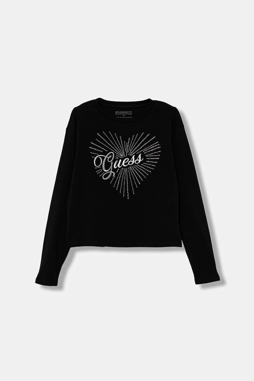 Detské tričko s dlhým rukávom Guess čierna farba, J5BI35 J1314