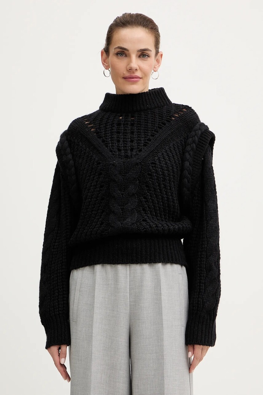 Sveter s prímesou vlny BOSS Orange čierna farba, 50548951