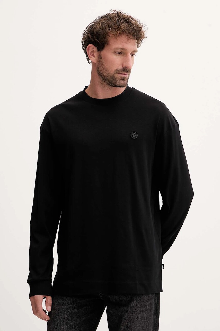 Bavlnené tričko s dlhým rukávom BOSS čierna farba, jednofarebná, 50557846