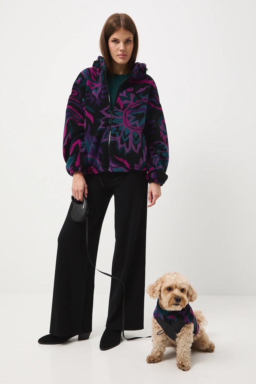 Fleecová mikina Medicine čierna farba, s kapucňou, vzorovaná