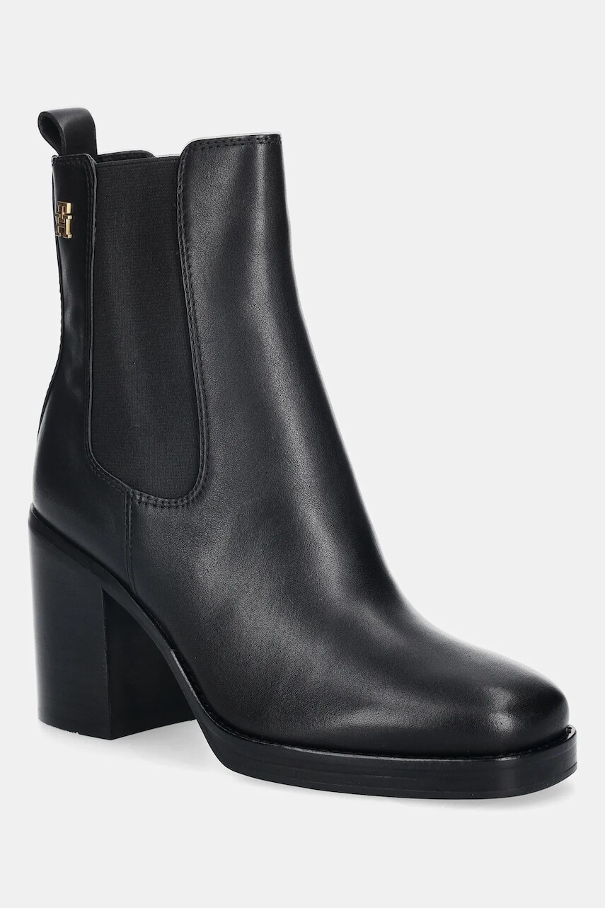 Kožené členkové topánky Tommy Hilfiger SQUARE TOE CHELSEA HIGH BLOCK HL čierna farba, na podpätku, FW0FW08844