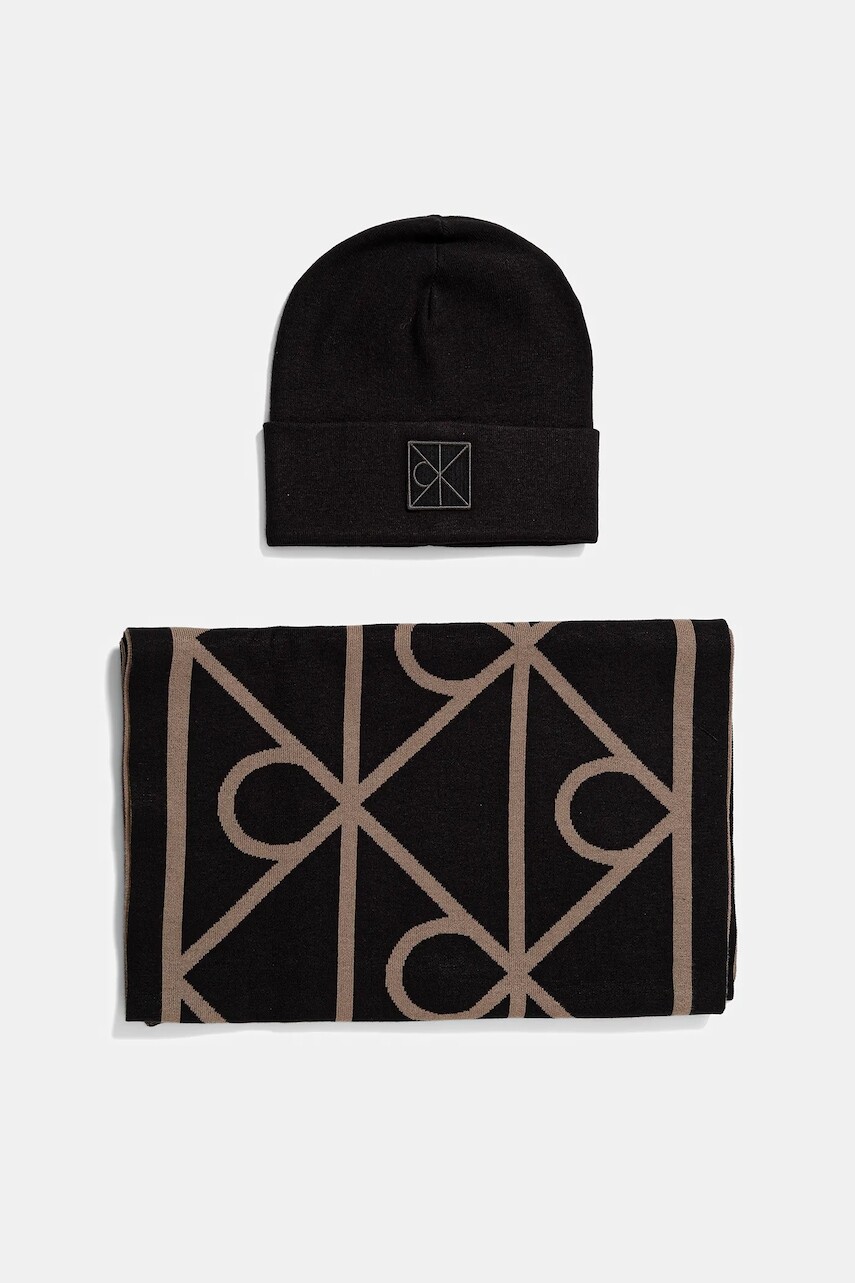 Čiapka a šál Calvin Klein čierna farba, LV04D0007G