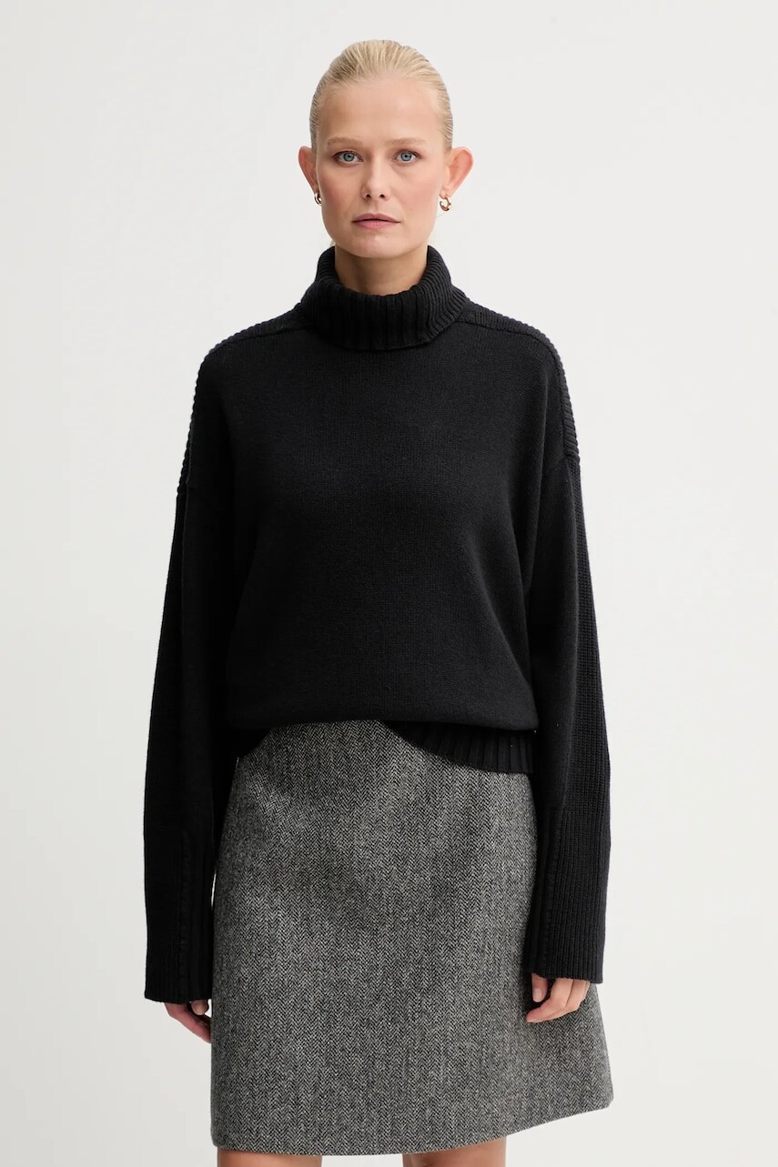 Sveter s prímesou vlny Twinset čierna farba, teplý, s rolákom, 252TF3023