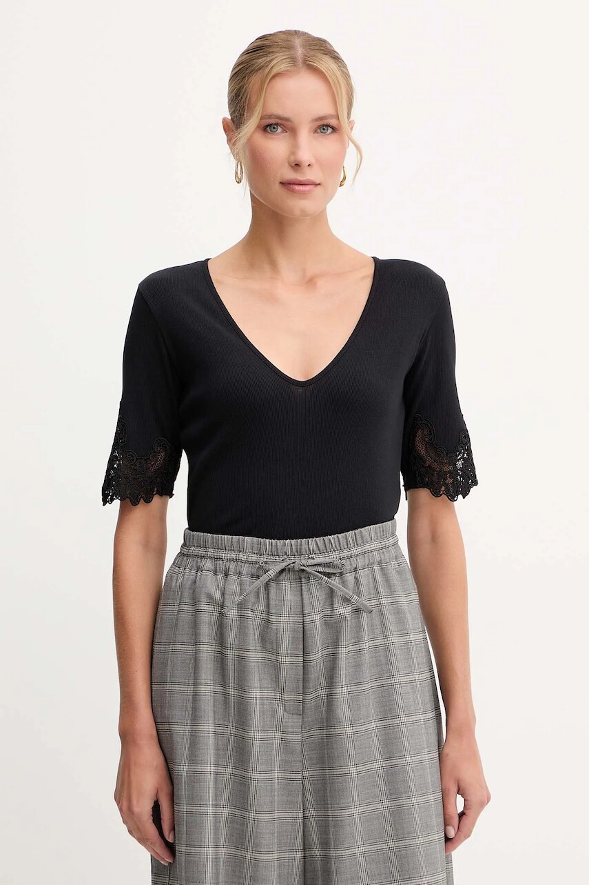 Bavlnené tričko Twinset dámske, čierna farba, 252TT2170