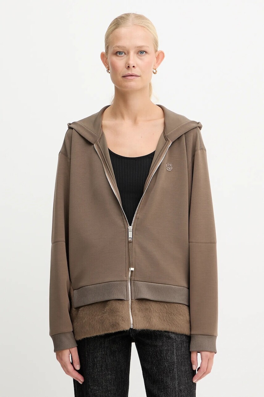 Mikina BOSS hnedá farba, s kapucňou, jednofarebná, 50548731