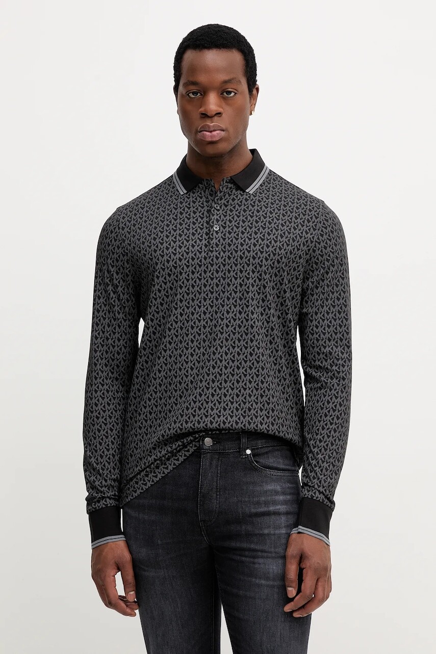 Bavlnené tričko s dlhým rukávom Michael Kors čierna farba, vzorované, CF351KY5KS