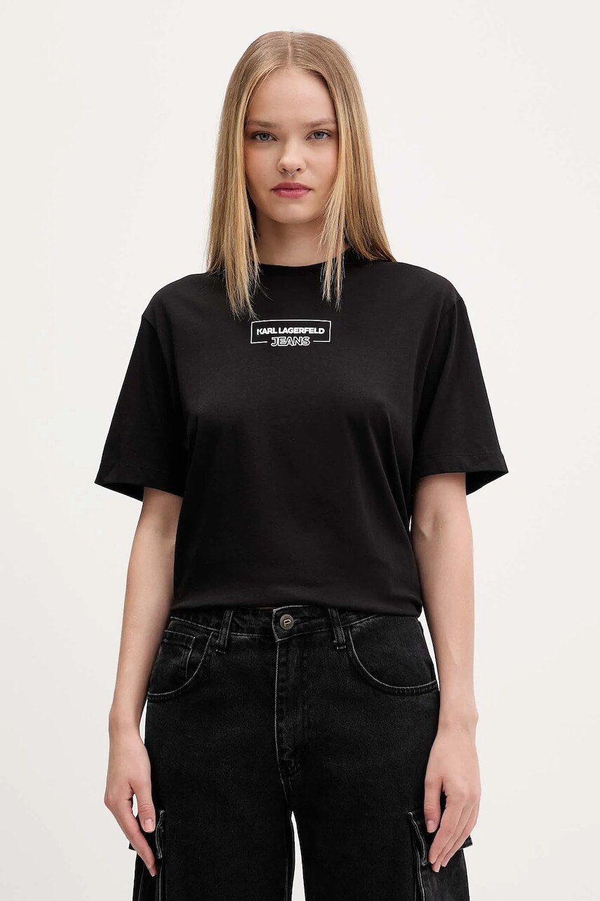 Bavlnené tričko Karl Lagerfeld Jeans dámske, čierna farba, A4W17003
