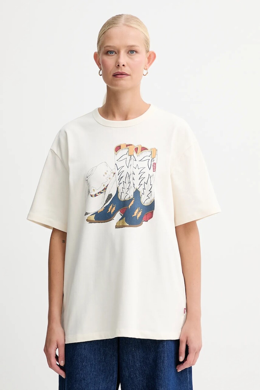 Bavlnené tričko Levi's dámske, béžová farba, 001MX