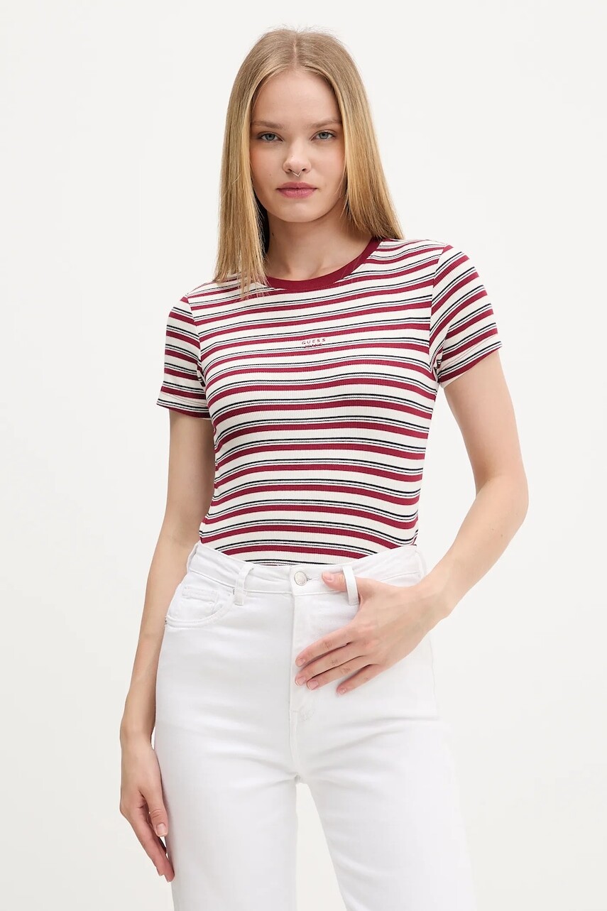 Tričko Guess Jeans dámske, bordová farba, W5BP52 KA0H1