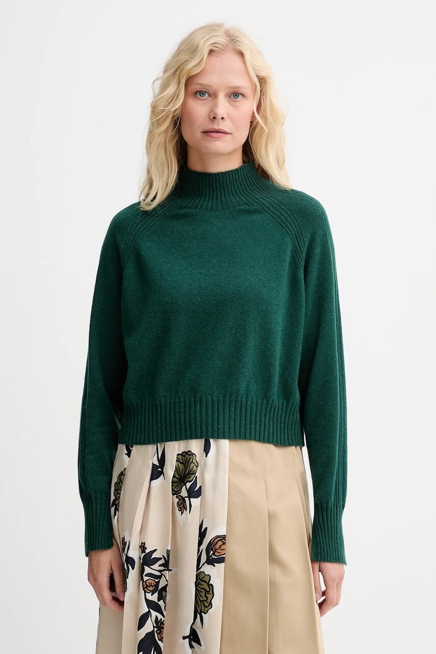 Kašmírový sveter Twinset zelená farba, ľahký, s polorolákom, 252TT3531