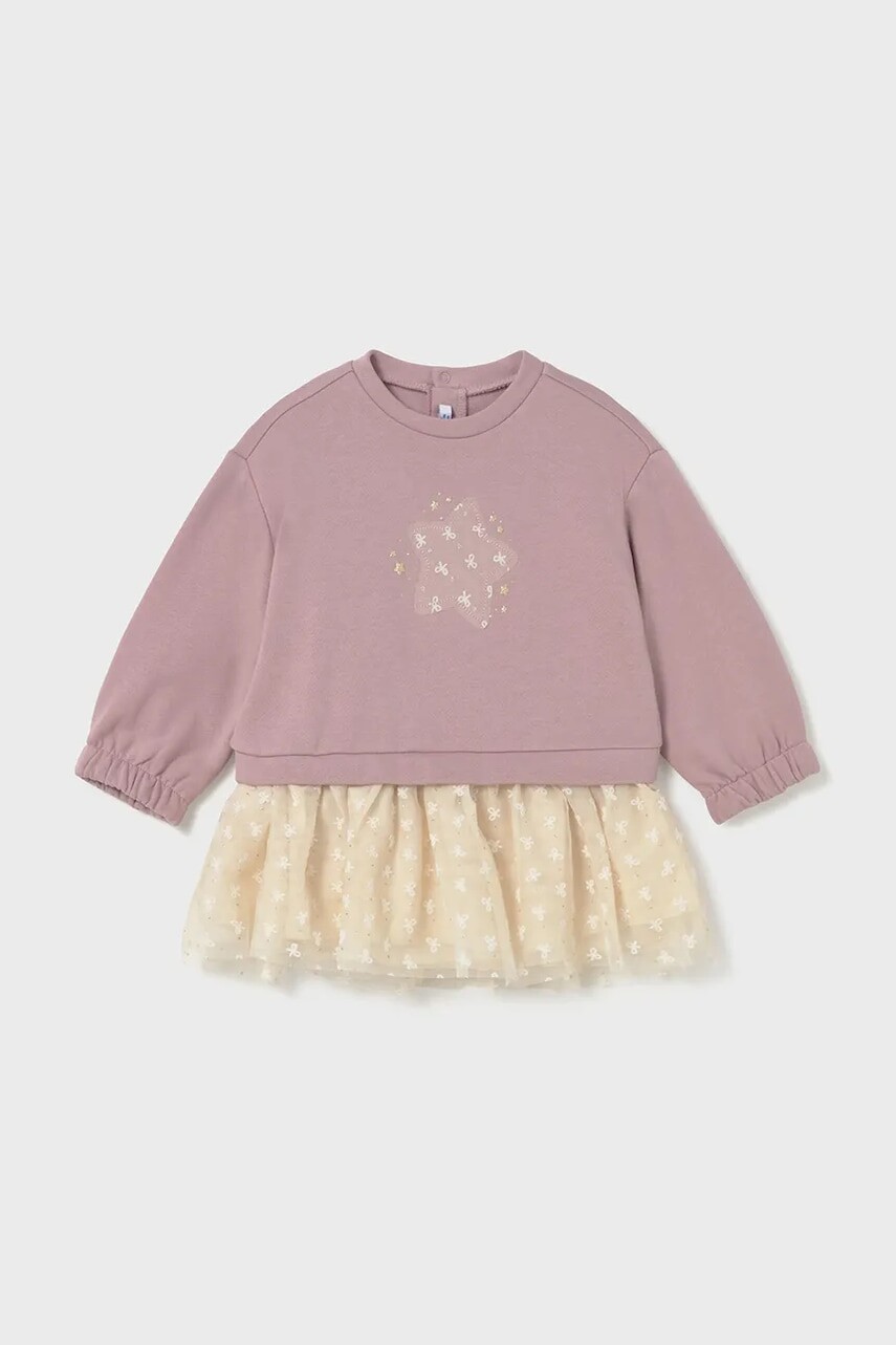 Šaty pre bábätká Mayoral ružová farba, mini, áčkový strih, 2912