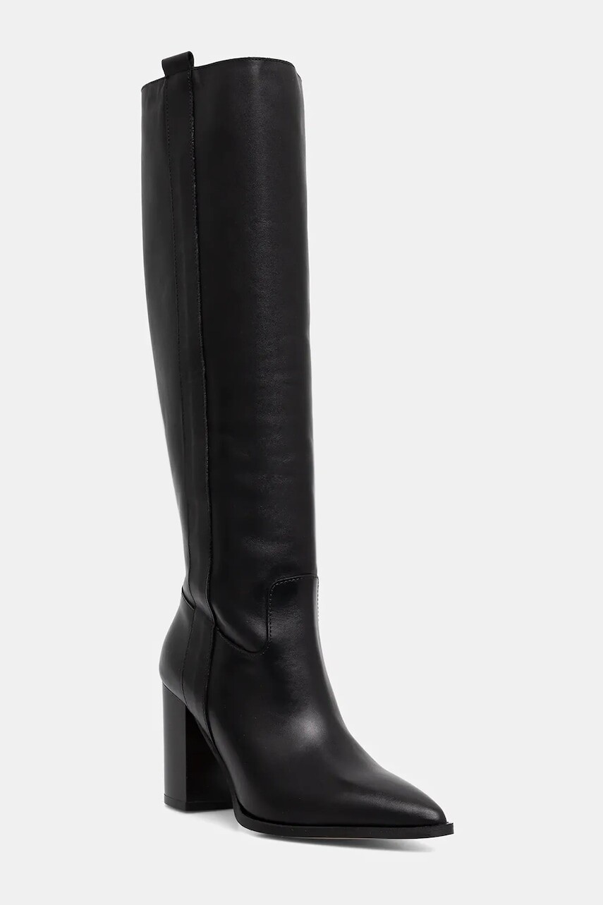 Kožené čižmy Jonak PECHE CUIR čierna farba, na podpätku, 3700034