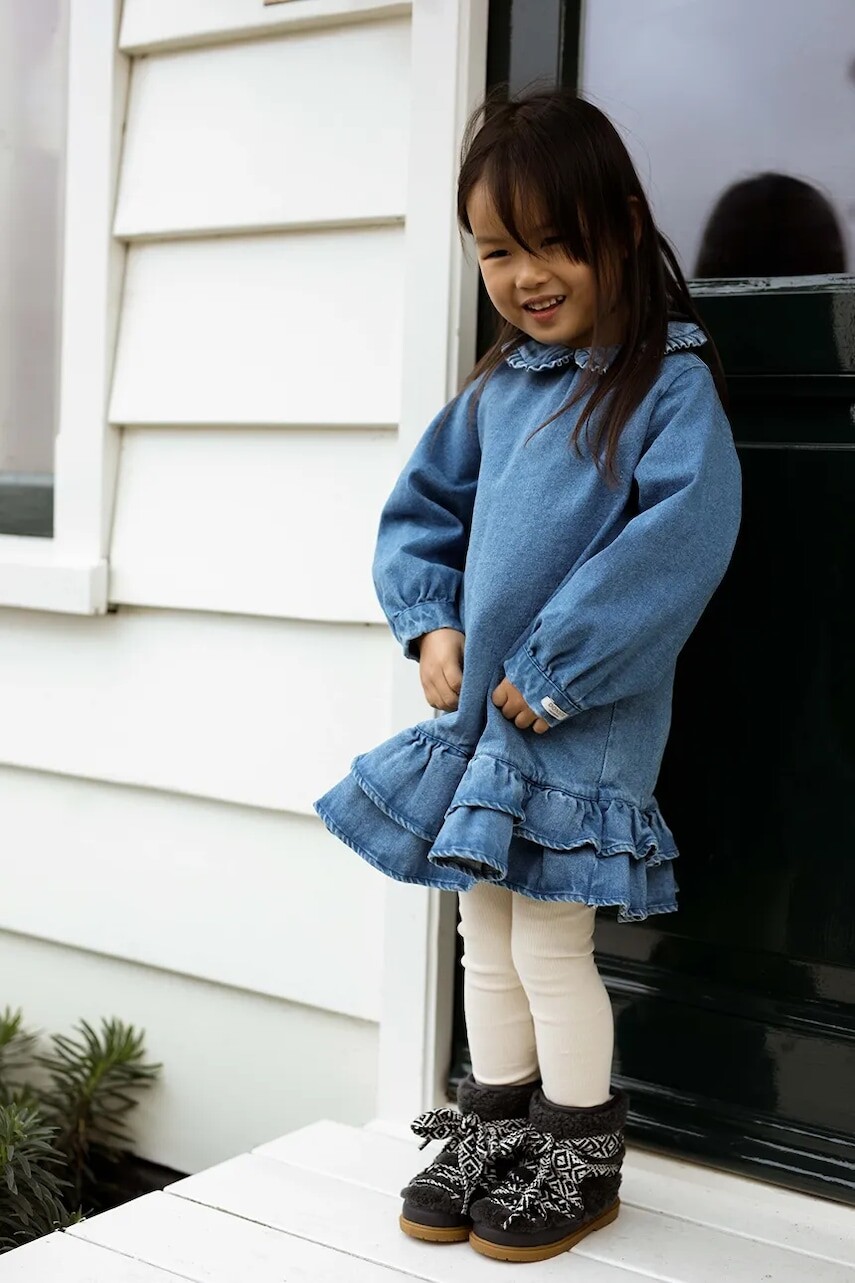 Detské bavlnené šaty Donsje Luus Dress modrá farba, mini, áčkový strih, 4108010