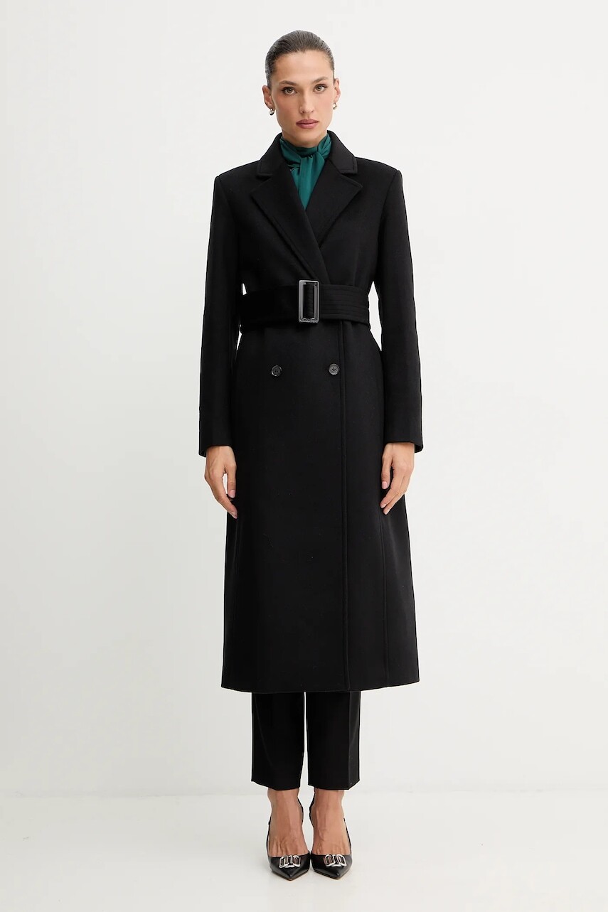 Kabát s prímesou vlny Patrizia Pepe čierna farba, 2O0195 A171
