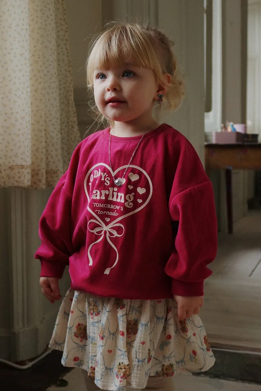 Detská bavlnená mikina Konges Sløjd VELOU BLOUSE GOTS bordová farba, s nášivkou, KS104028