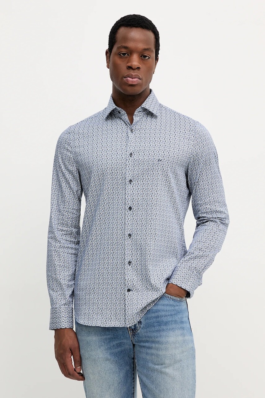 Košeľa Michael Kors tmavomodrá farba, slim, s klasickým golierom, MK0DS01622