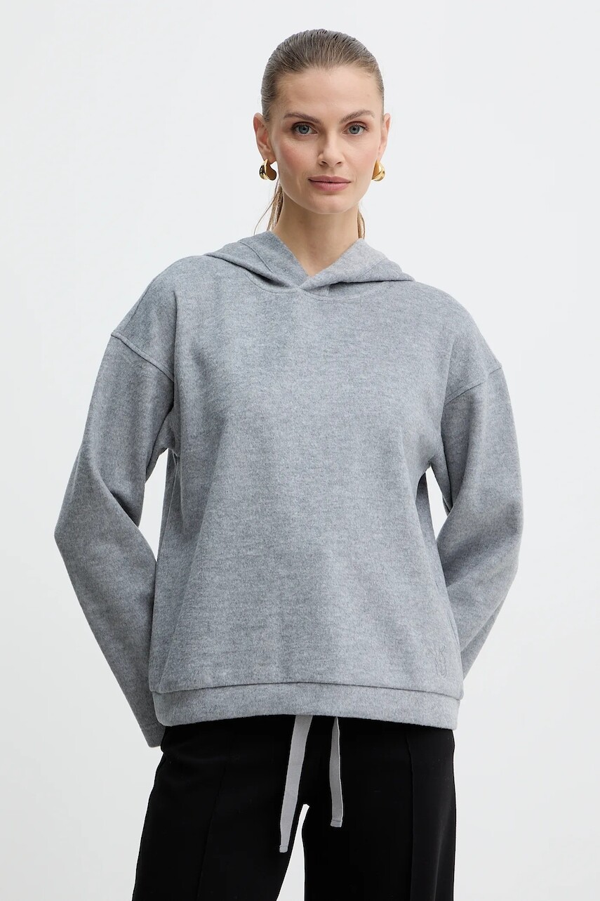 Mikina s prímesou vlny Weekend Max Mara OSCURI šedá farba, s kapucňou, jednofarebná, 2525926012600