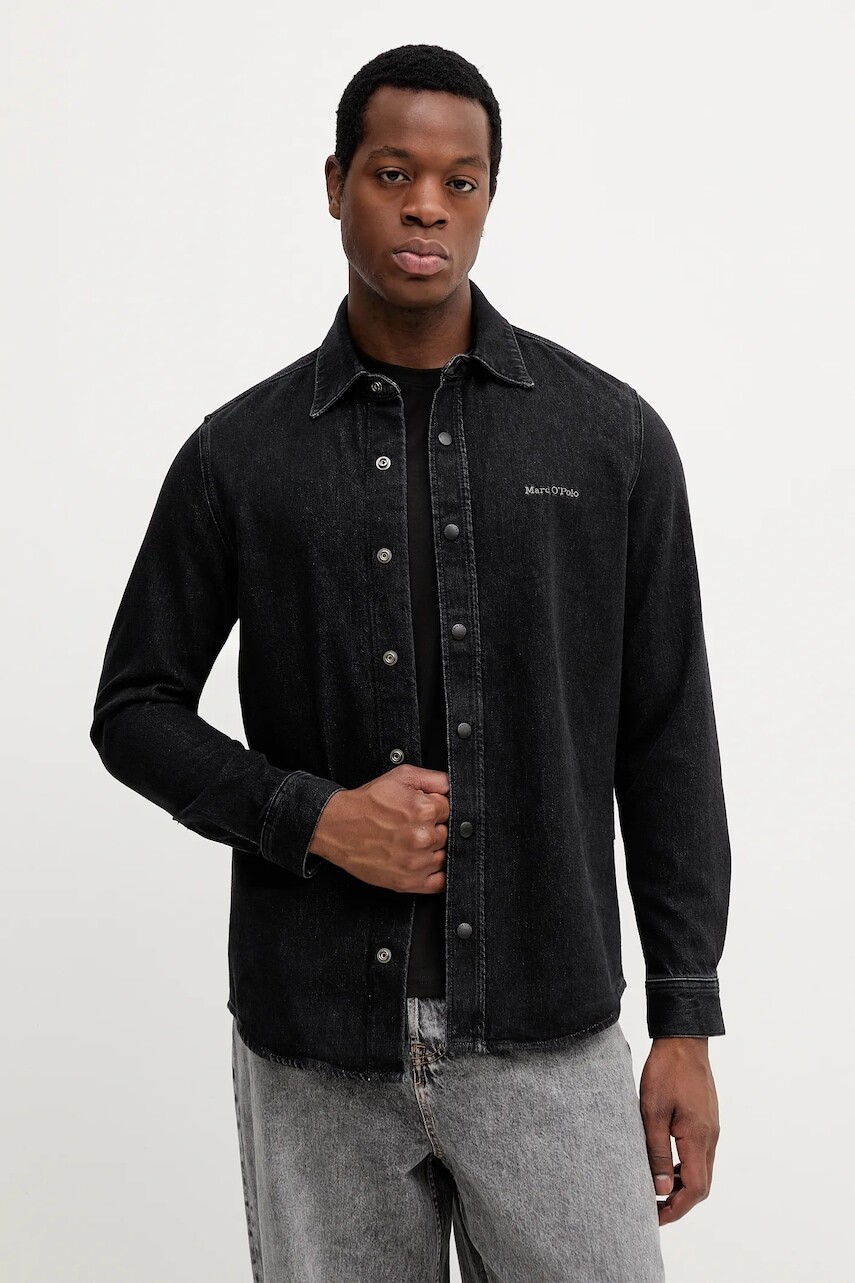 Rifľová košeľa Marc O'Polo čierna farba, regular, s klasickým golierom, 528912922006