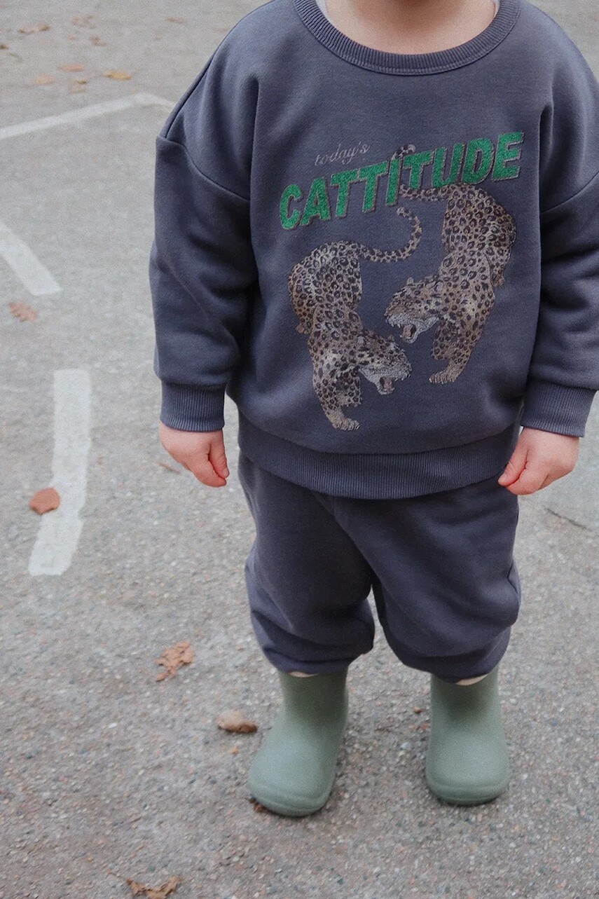 Detská bavlnená mikina Konges Sløjd LOU SWEAT SHIRT OCS šedá farba, s potlačou, KS103868