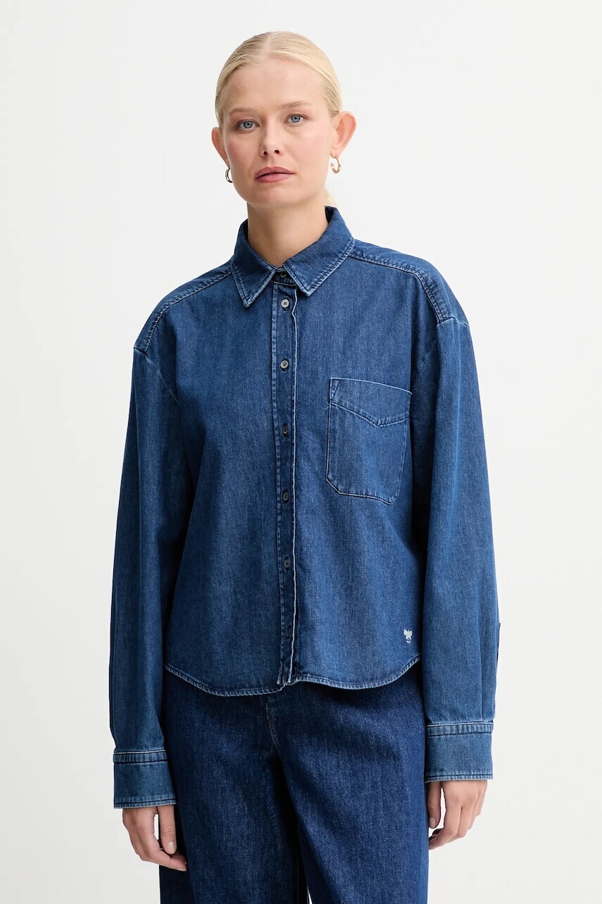 Rifľová košeľa Weekend Max Mara OBBIA tmavomodrá farba, regular, s klasickým golierom, 2525116052600