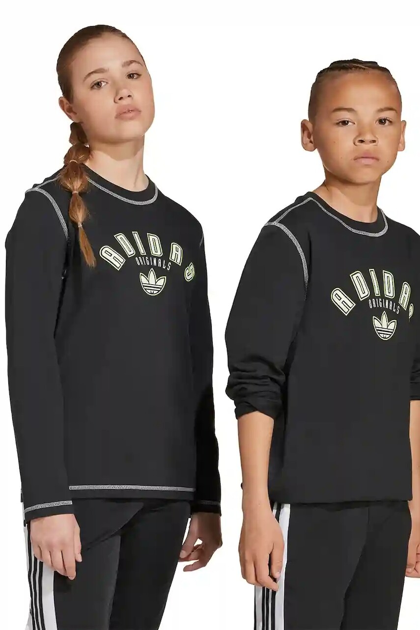 Detská bavlnená košeľa s dlhým rukávom adidas Originals čierna farba, s potlačou, JX5270