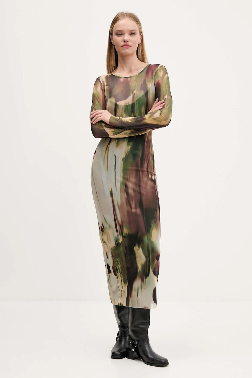 Šaty Desigual GODIVA zelená farba, maxi, rovný strih, 25WWVK41