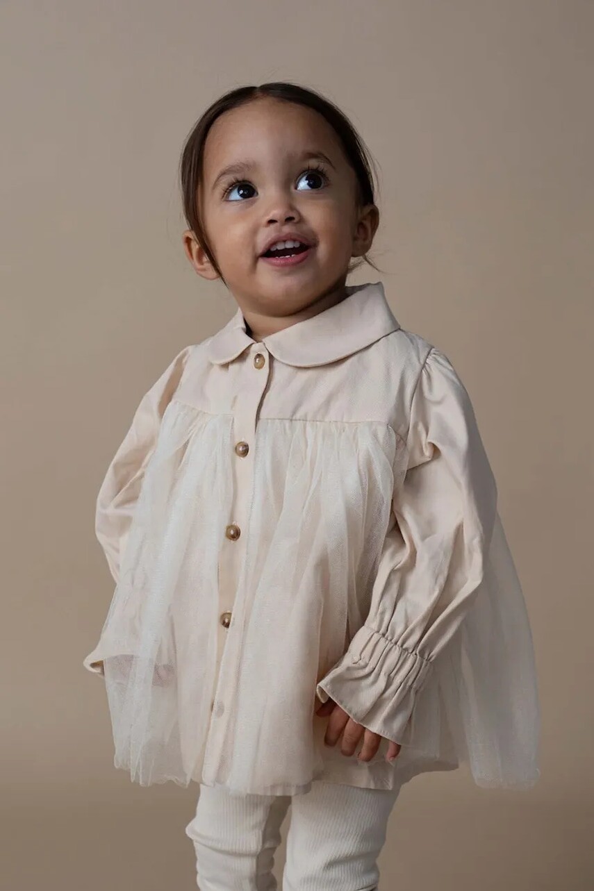 Detské šaty s prímesou ľanu Donsje Venne Blouse béžová farba, mini, áčkový strih, 4102400