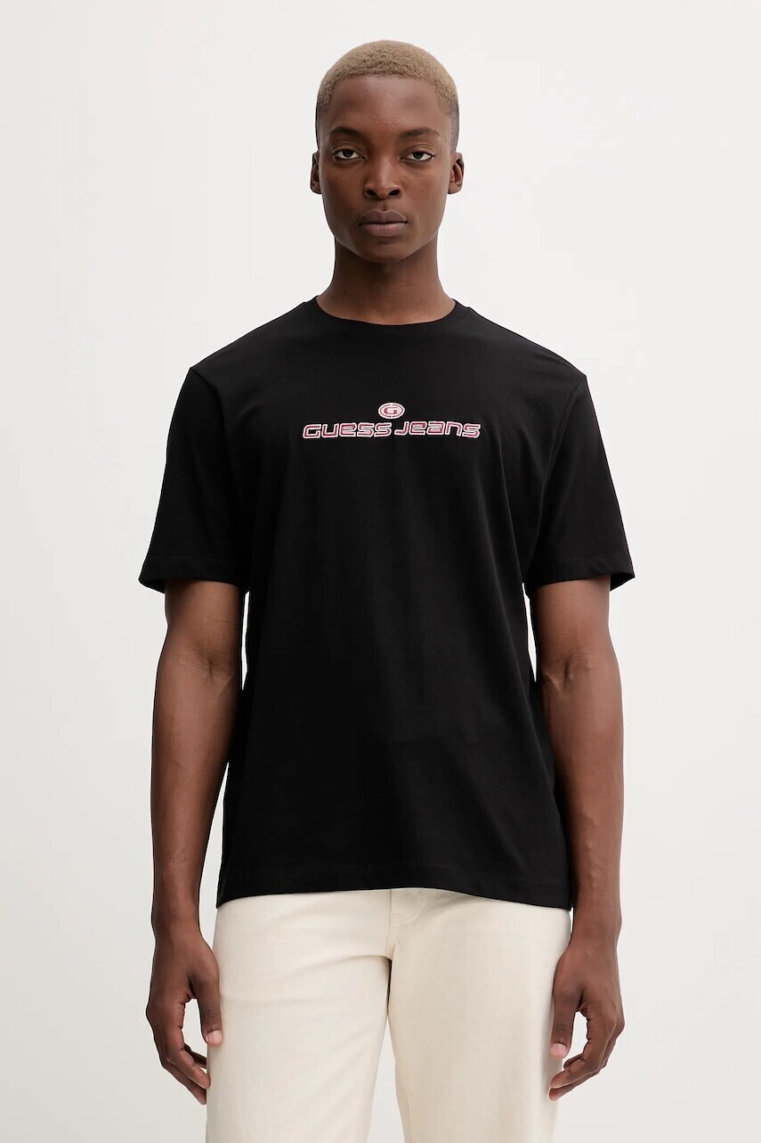Bavlnené tričko Guess Jeans pánske, čierna farba, s nášivkou, M5BI38 K8FQ4