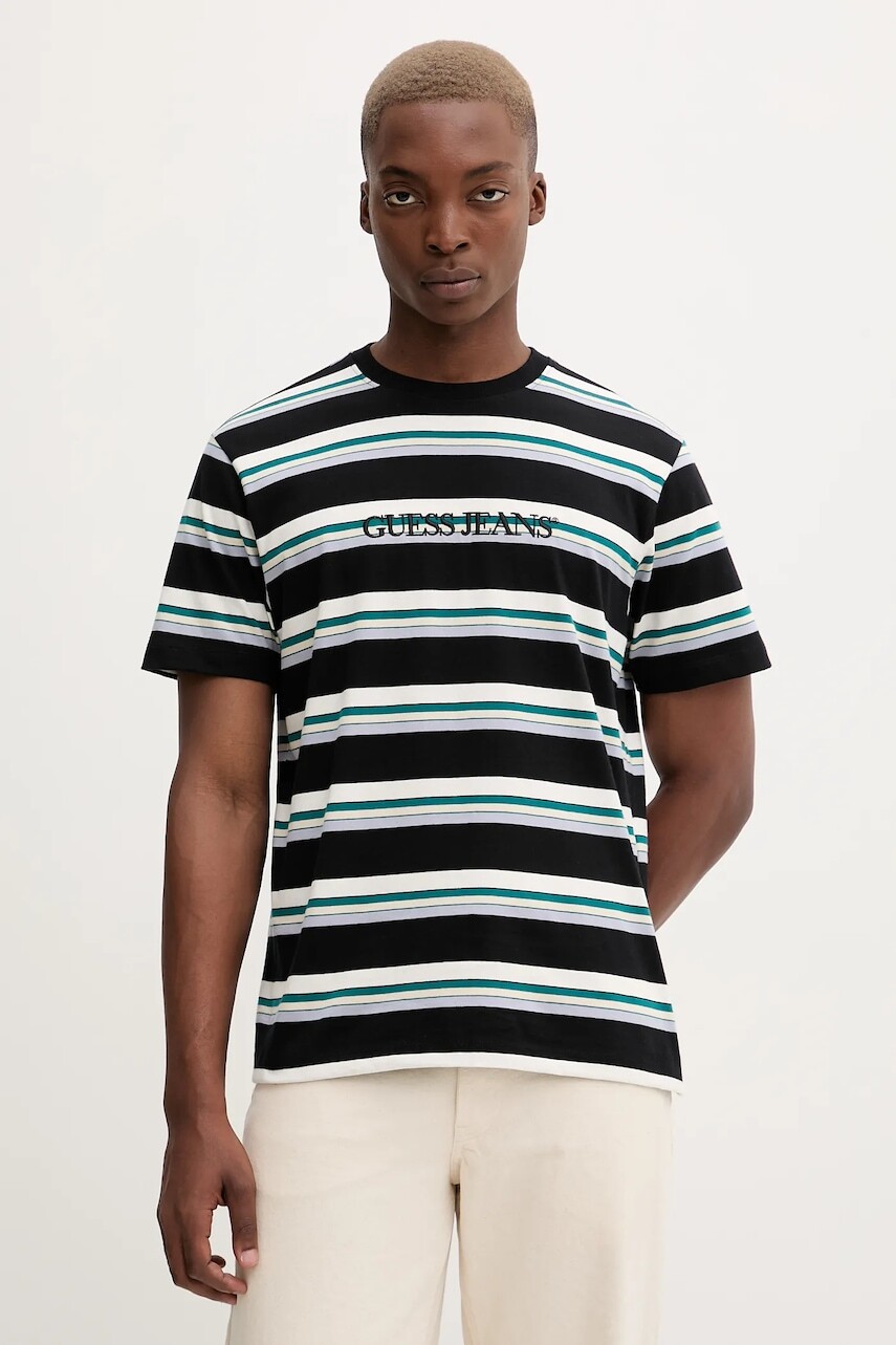 Bavlnené tričko Guess Jeans pánske, čierna farba, vzorovaná, M5BI40 K9XF1