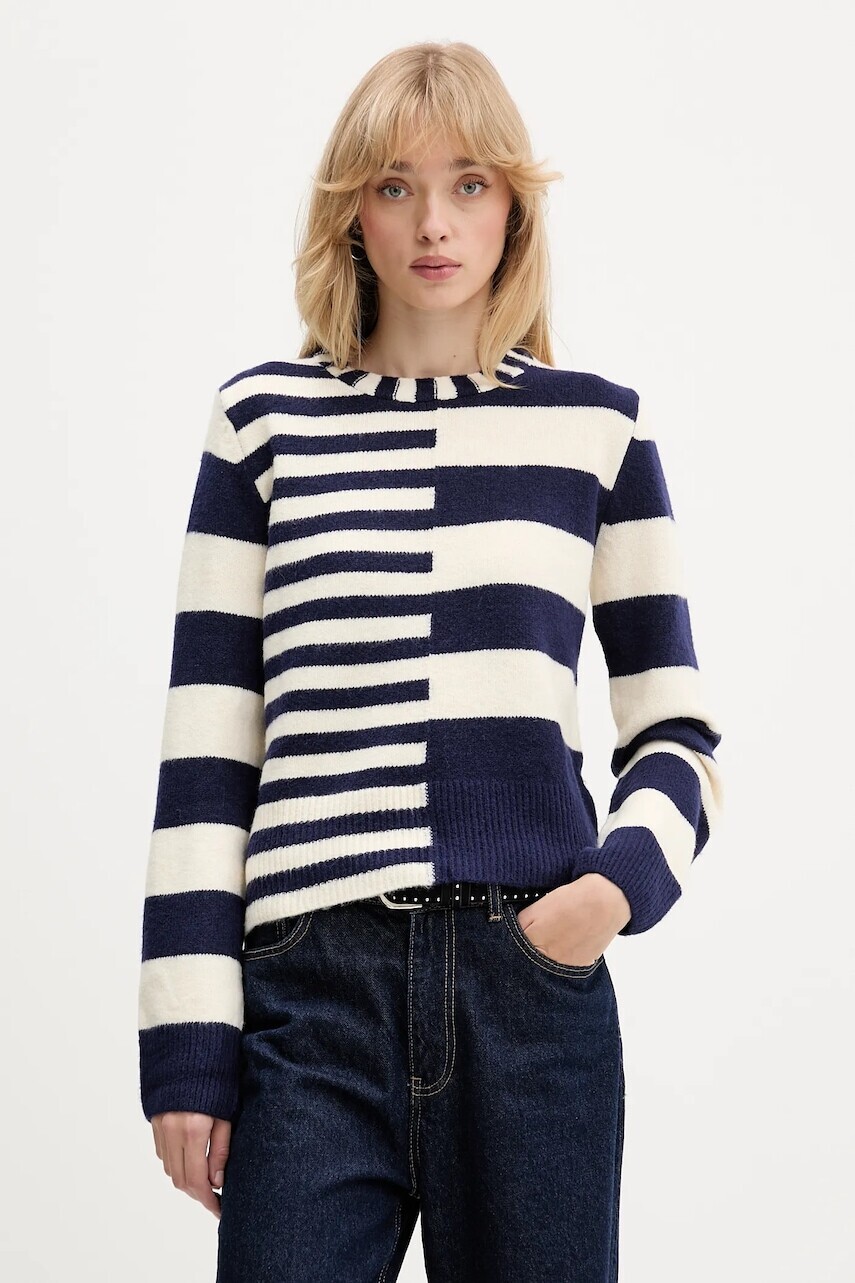 Sveter s prímesou vlny Desigual MALMOE tmavomodrá farba, ľahký, 25WWJF17