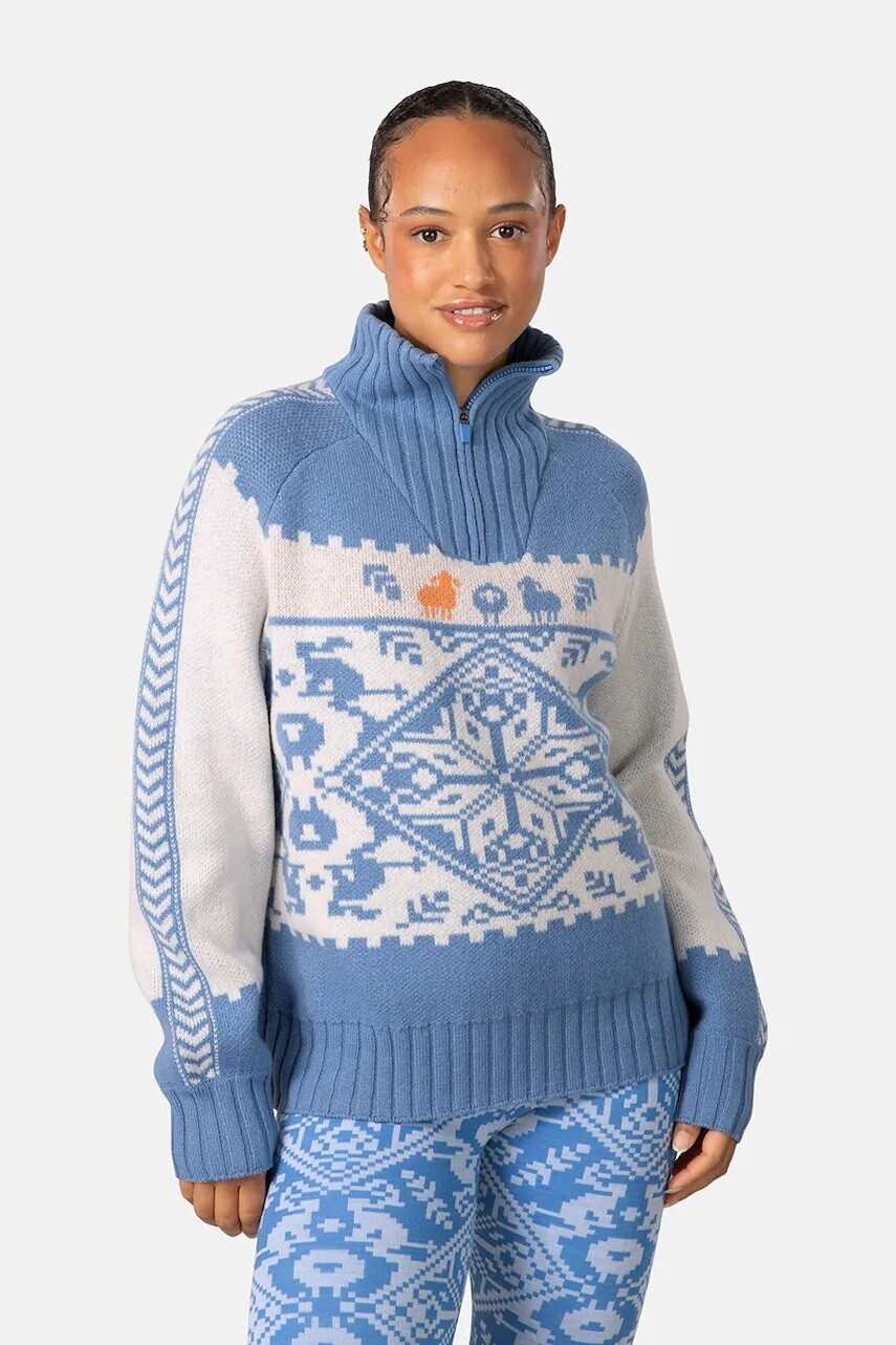 Sveter s prímesou vlny Kari Traa SAGA modrá farba, s rolákom, 623841