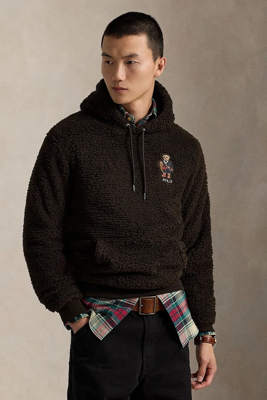 Fleecová mikina Polo Ralph Lauren hnedá farba, s kapucňou, s nášivkou, 710981798