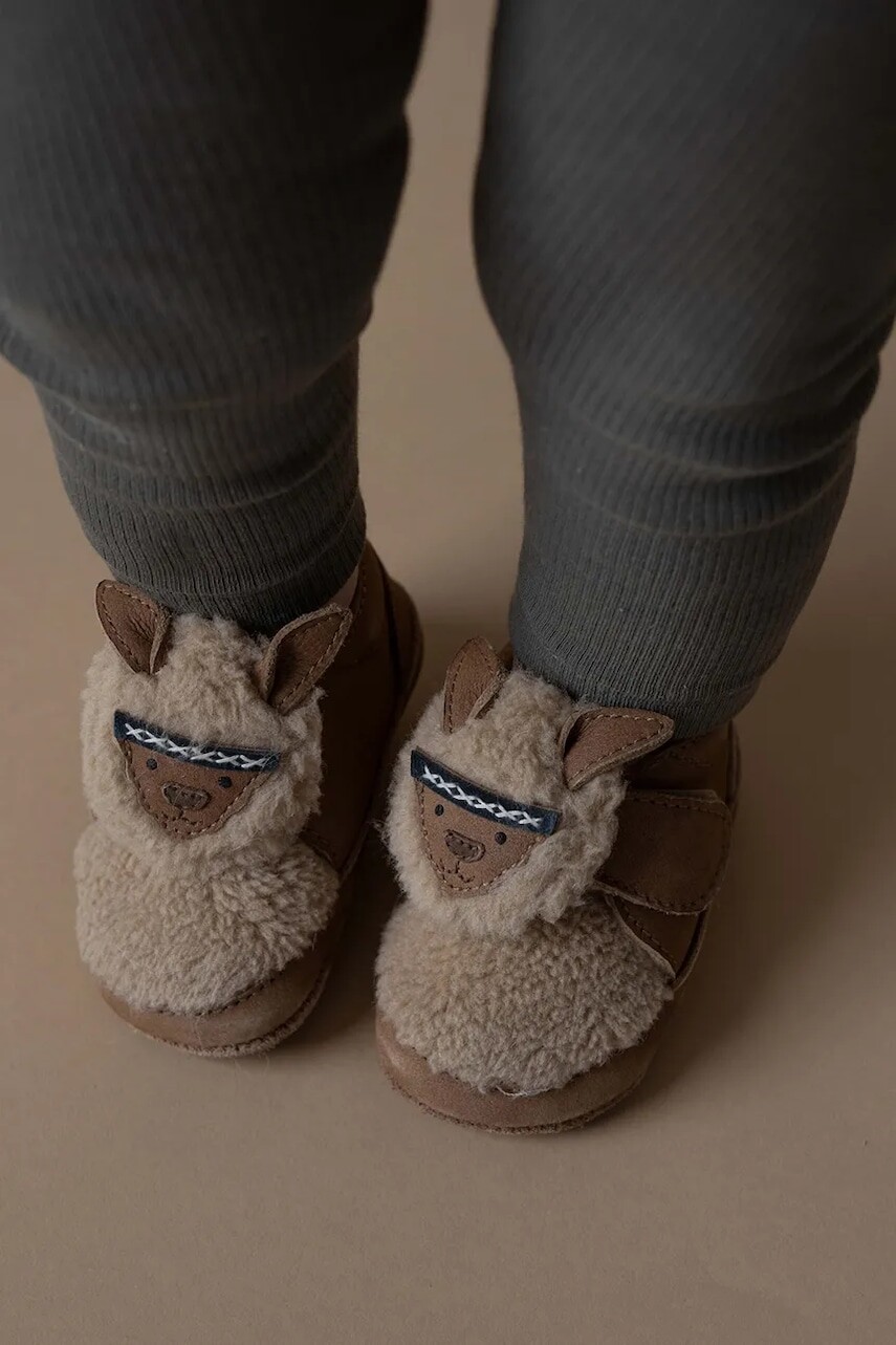 Zimné kožené topánky pre bábätká Donsje Matijn Sneakers Alpaca hnedá farba, 1042101