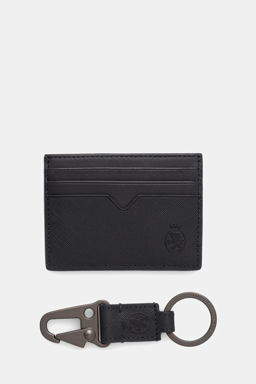 Kožené puzdro na karty a prívesok Tommy Hilfiger tmavomodrá farba, AM0AM13779