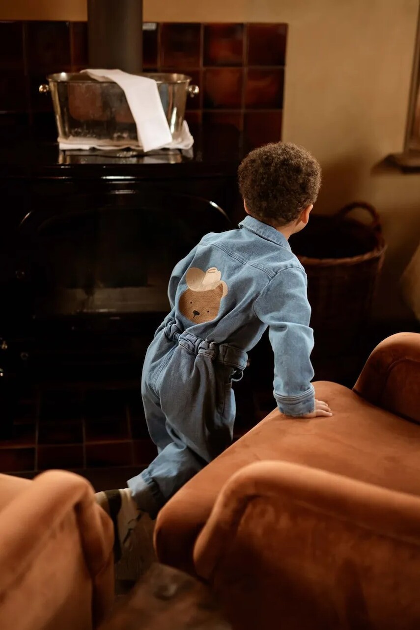 Detský bavlnený overal Donsje Lard Denim Jumpsuit Western Bear modrá farba, 4104501