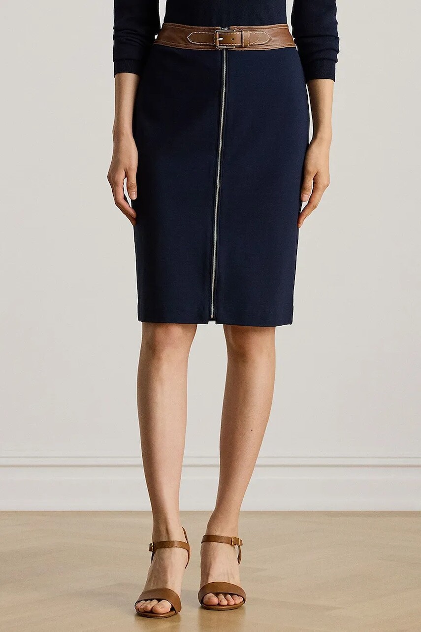 Sukňa Lauren Ralph Lauren tmavomodrá farba, midi, puzdrová, 200980024