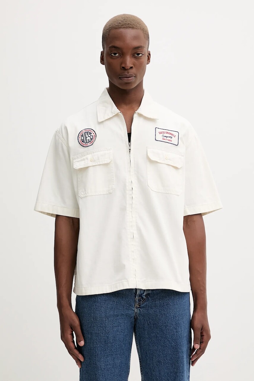 Rifľová košeľa Guess Originals béžová farba, regular, s klasickým golierom, M5YH70 WGCV6